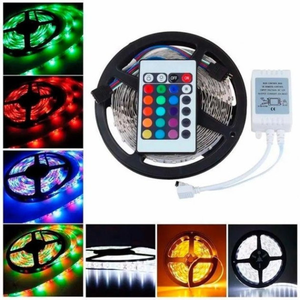 Многоцветная светодиодная лента 3528 RGB длиной 5 м с пультом управления и блоком питания
