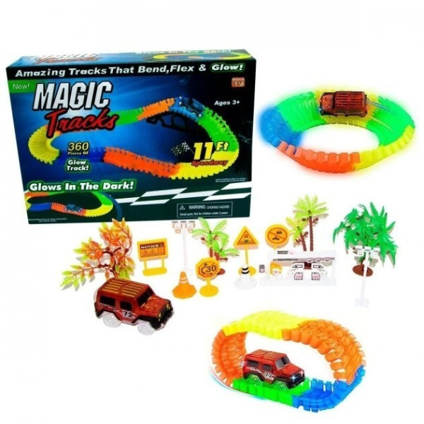 Игрушечный гибкий автотрек Magic Track с машинкой, 360 деталей, световые эффекты, от 6 лет