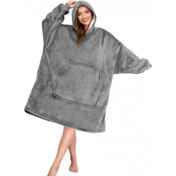 Двусторонний теплый плед с рукавами и капюшоном Huggle Hoodie 3 в 1, флисовая толстовка, one size