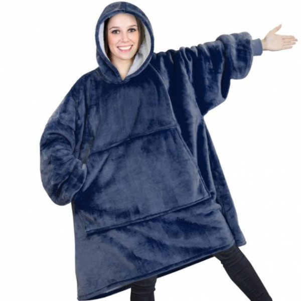 Двусторонний теплый плед с рукавами и капюшоном Huggle Hoodie 3 в 1, флисовая толстовка, one size