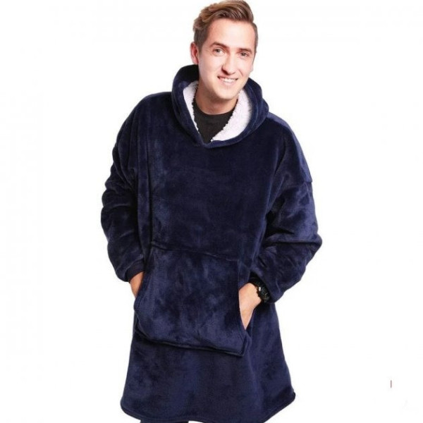 Двусторонний теплый плед с рукавами и капюшоном Huggle Hoodie 3 в 1, флисовая толстовка, one size