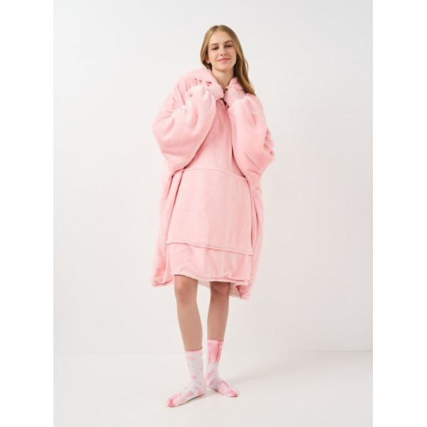 Двусторонний теплый плед с рукавами и капюшоном Huggle Hoodie 3 в 1, флисовая толстовка, one size