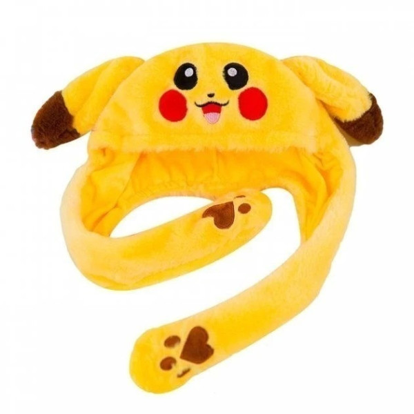 Светящаяся шапка с подвижными ушами Пикачу Pikachu жёлтая для весны и осени