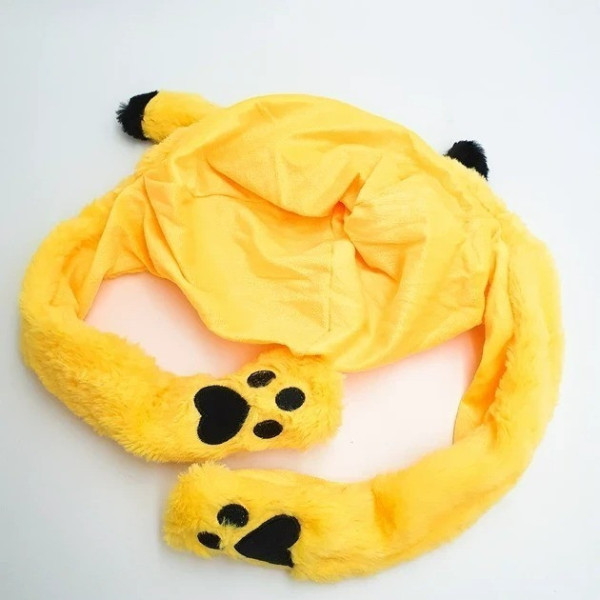 Светящаяся шапка с подвижными ушами Пикачу Pikachu жёлтая для весны и осени