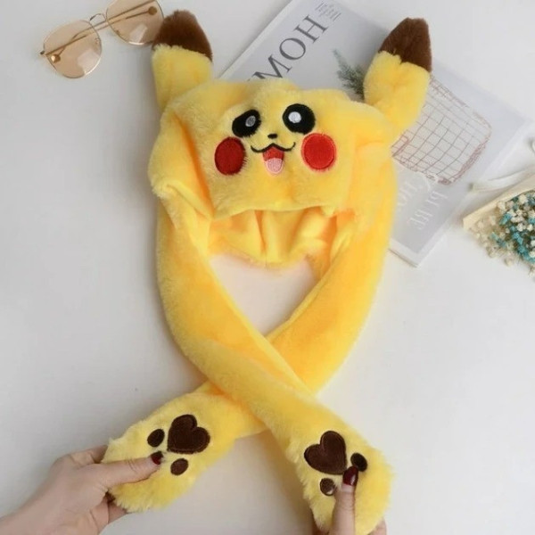 Светящаяся шапка с подвижными ушами Пикачу Pikachu жёлтая для весны и осени