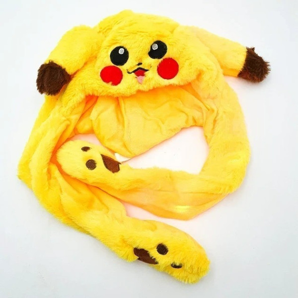 Светящаяся шапка с подвижными ушами Пикачу Pikachu жёлтая для весны и осени