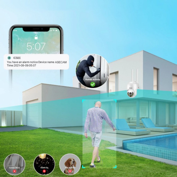 Уличная поворотная IP камера 15A-PTZ 4Mp с WiFi и 4G, ночная съёмка, управление через приложение ICSEE