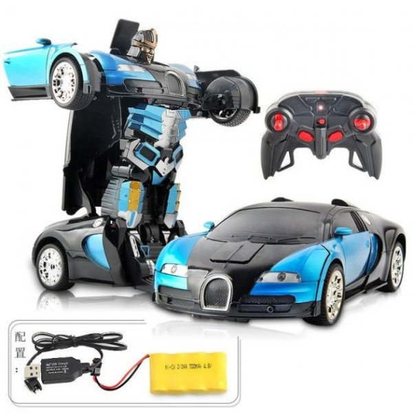 Машина-трансформер Bugatti Robot Car с пультом управления, масштаб 1:18, синяя и красная