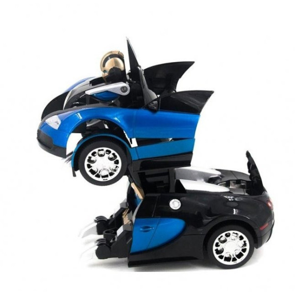 Машина-трансформер Bugatti Robot Car с пультом управления, масштаб 1:18, синяя и красная