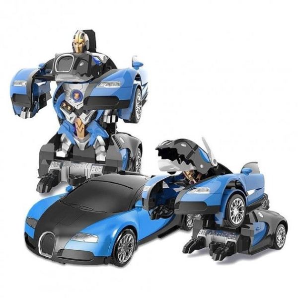 Машина-трансформер Bugatti Robot Car с пультом управления, масштаб 1:18, синяя и красная