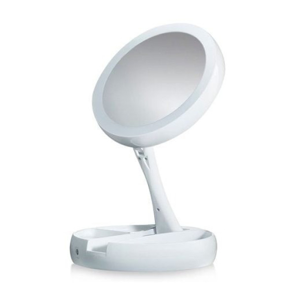Настольное косметическое зеркало My Fold Away с LED подсветкой, белое, складное, USB питание, круглое, с подст