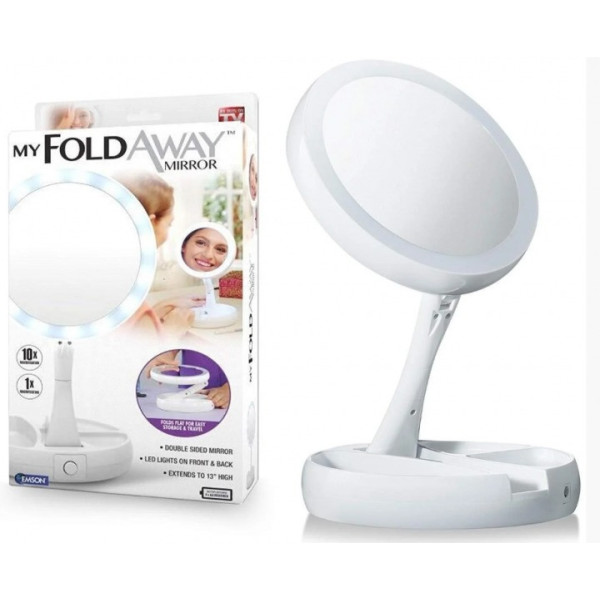 Настольное косметическое зеркало My Fold Away с LED подсветкой, белое, складное, USB питание, круглое, с подст