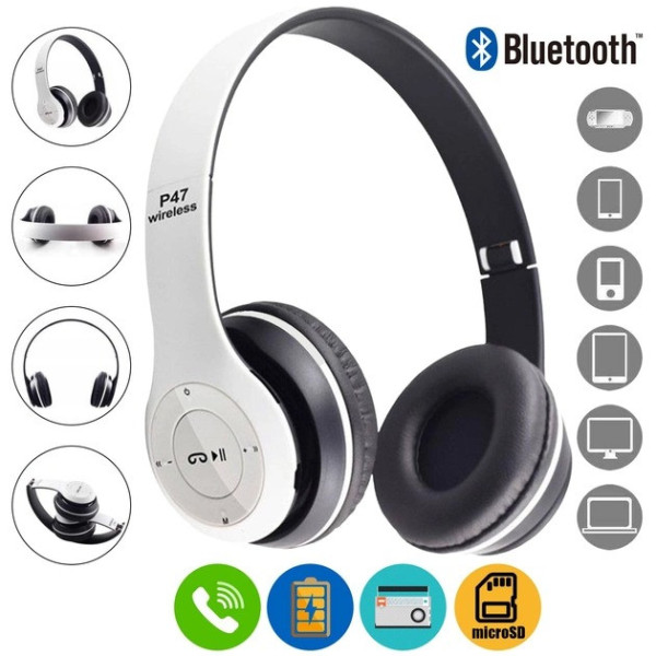 Беспроводные накладные Bluetooth наушники MDR P47 с microSD и USB подключением, складные