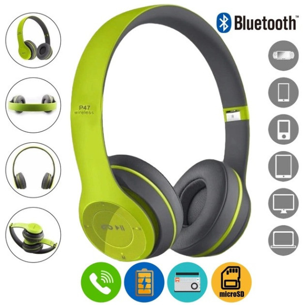 Беспроводные накладные Bluetooth наушники MDR P47 с microSD и USB подключением, складные