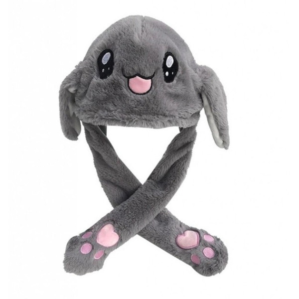 Шапка с подсветкой Pikachu Toys Grey с подвижными ушками в виде серого зайчика для весны и осени