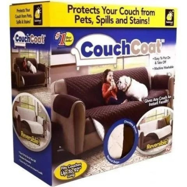 Двустороннее водонепроницаемое покрывало-накидка на диван Couch Coat коричневый/бежевый