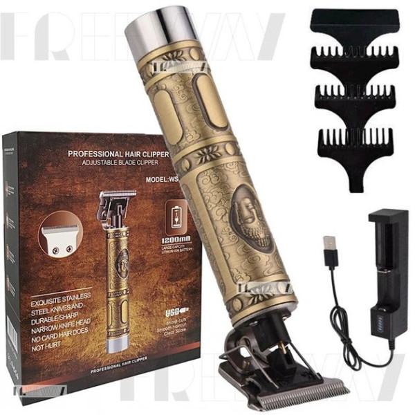 Триммер для стрижки и окантовки бороды WES WS T99 Gold 5W с 4 насадками и аккумуляторным питанием