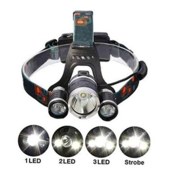 Фонарь Bailong RJ-3000 с тремя светодиодами Cree T6+2Q5, мощный, на батарейках с ремешком и режимами работы