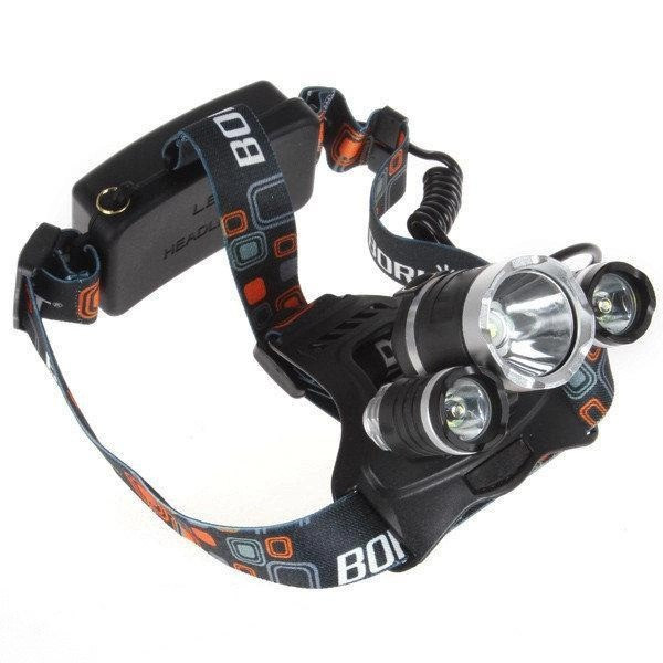 Фонарь Bailong RJ-3000 с тремя светодиодами Cree T6+2Q5, мощный, на батарейках с ремешком и режимами работы