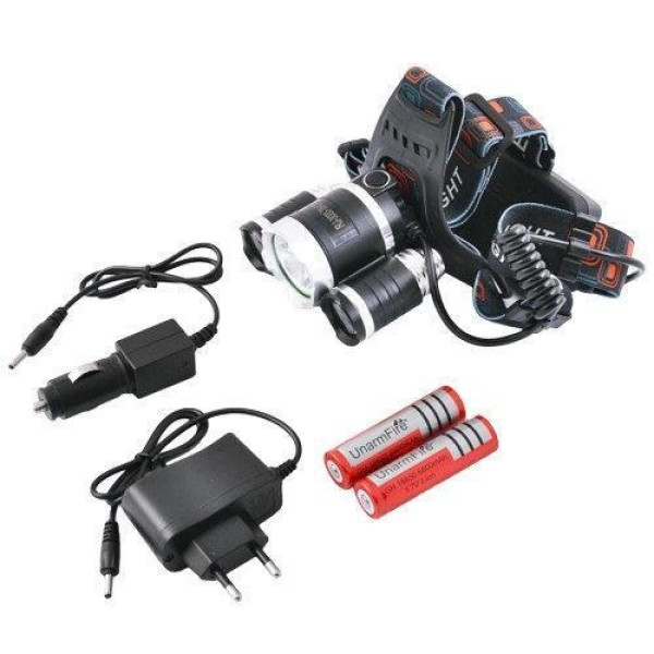 Фонарь Bailong RJ-3000 с тремя светодиодами Cree T6+2Q5, мощный, на батарейках с ремешком и режимами работы