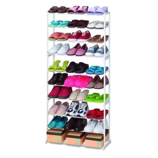 Полка для обуви Amazing Shoe Rack с ножками, прямая, белая, вместимость 30 пар