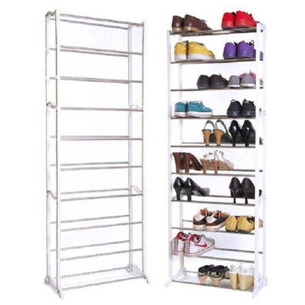Полка для обуви Amazing Shoe Rack с ножками, прямая, белая, вместимость 30 пар