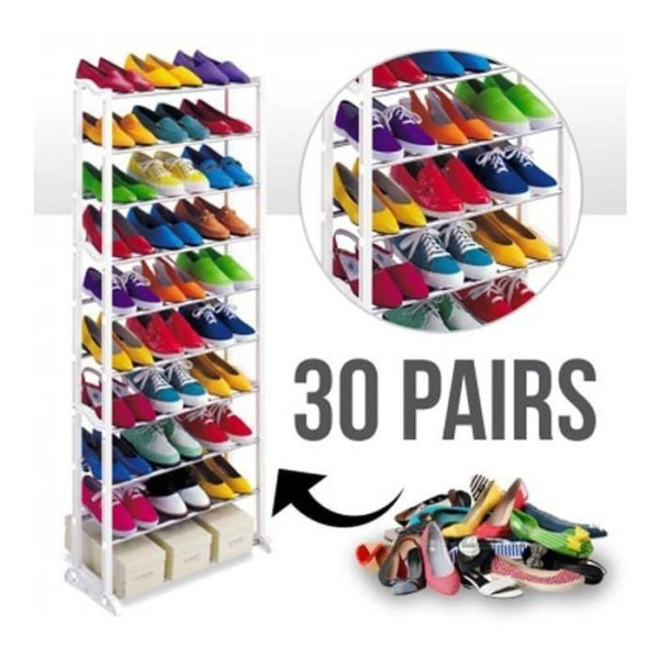 Полка для обуви Amazing Shoe Rack с ножками, прямая, белая, вместимость 30 пар