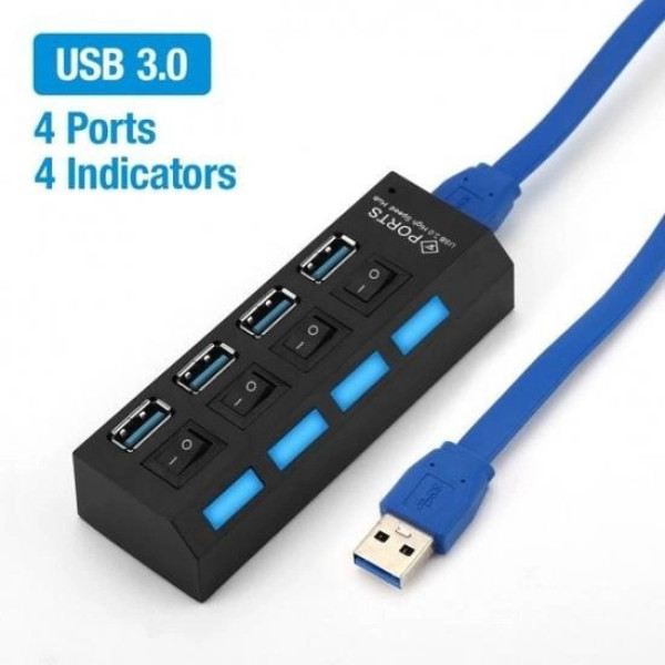 USB 3.0 хаб-разветвитель Memos с 4 портами и кнопками включения для зарядки и синхронизации