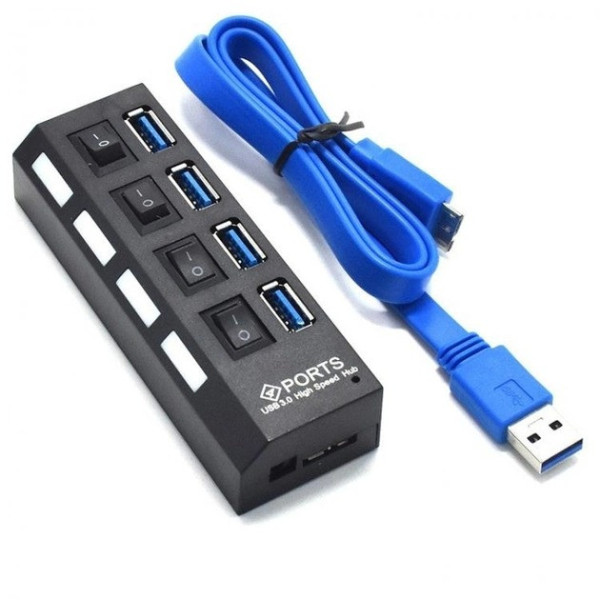 USB 3.0 хаб-разветвитель Memos с 4 портами и кнопками включения для зарядки и синхронизации