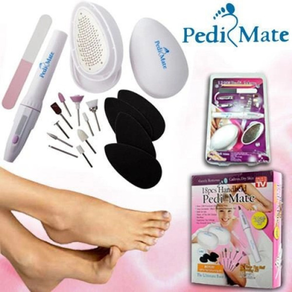 Маникюрно-педикюрный набор Pedi Mate с фрезером и 10 насадками, 18 предметов, комплект пилок для пяток