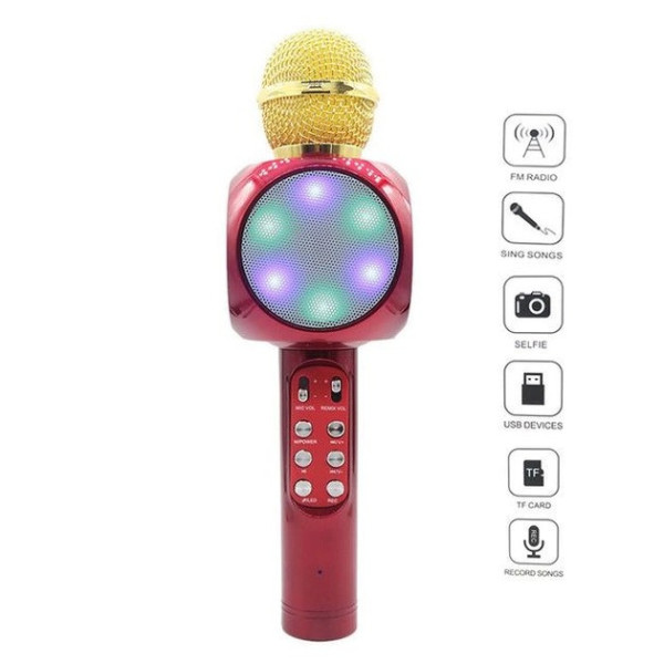 Микрофон для караоке с динамиком WSTER WS-1816 Bluetooth USB AUX FM беспроводной
