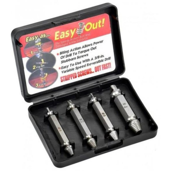 Набор экстракторов Easy Out Tool для извлечения сломанных саморезов и болтов с двусторонними битами