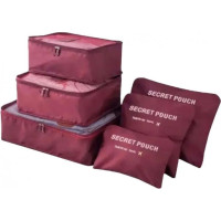 Набор дорожных органайзеров из 6 штук Secret Pouch для одежды с застежками Бордовый