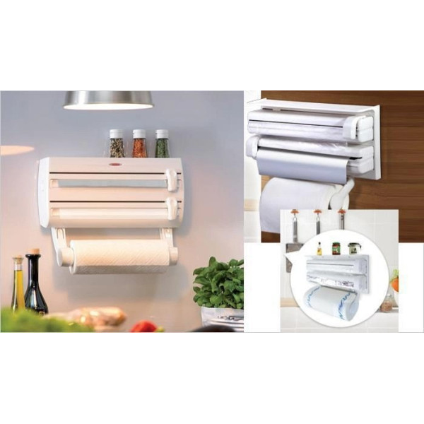 Настенный кухонный диспенсер Triple Paper Dispenser для бумажных полотенец, пищевой пленки и фольги из пластик