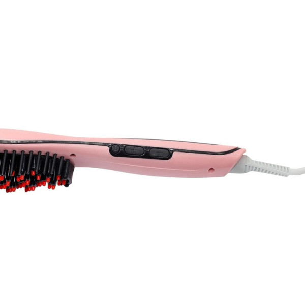 Электрическая расческа-выпрямитель FAST HAIR STRAIGHTENER HQT-906 розового цвета от сети 220 В с одной насадко