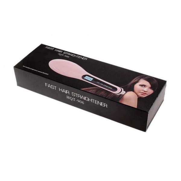 Электрическая расческа-выпрямитель FAST HAIR STRAIGHTENER HQT-906 розового цвета от сети 220 В с одной насадко