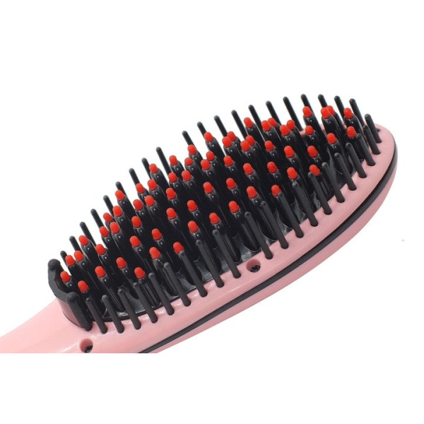 Электрическая расческа-выпрямитель FAST HAIR STRAIGHTENER HQT-906 розового цвета от сети 220 В с одной насадко