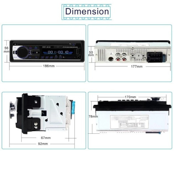 Автомагнитола Podofo JSD 520 1DIN с USB, AUX и Bluetooth, мощность 4х60 Вт, черная