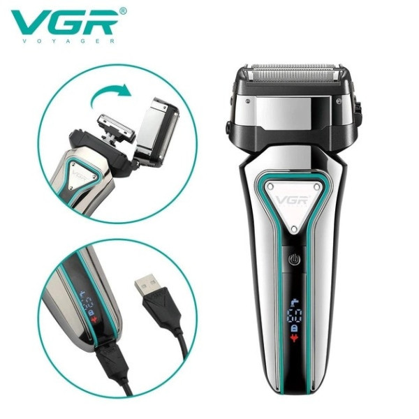 Аккумуляторная сетевая электробритва Shaver VGR V-333 с двумя бритвенными головками и триммером для сухого и в