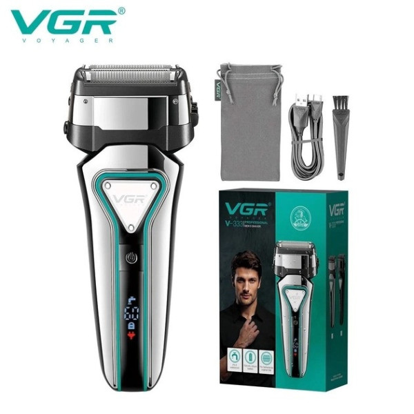 Аккумуляторная сетевая электробритва Shaver VGR V-333 с двумя бритвенными головками и триммером для сухого и в