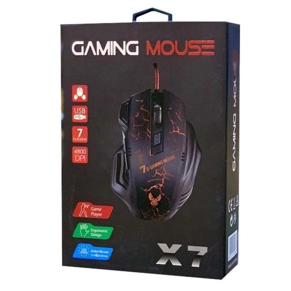 Проводная игровая мышь GAMING MOUSE X7 с подсветкой, длина кабеля 1.5 м, черная для настольного ПК