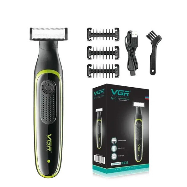Аккумуляторный триммер для бороды и усов VGR V-017 с беспроводным управлением и тремя сменными насадками