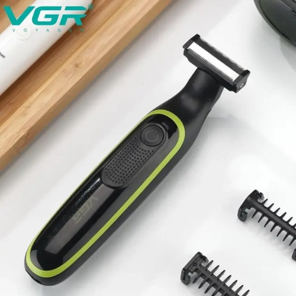 Аккумуляторный триммер для бороды и усов VGR V-017 с беспроводным управлением и тремя сменными насадками