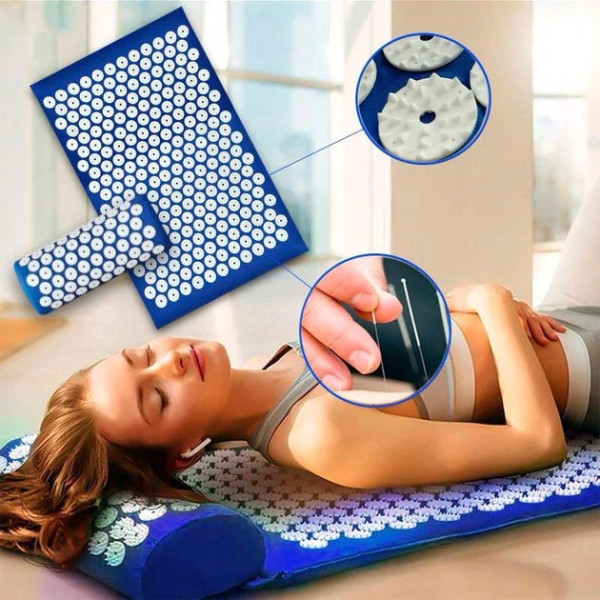 Массажный коврик с валиком Acupressure Mat для снятия стресса и уменьшения боли прямоугольной формы