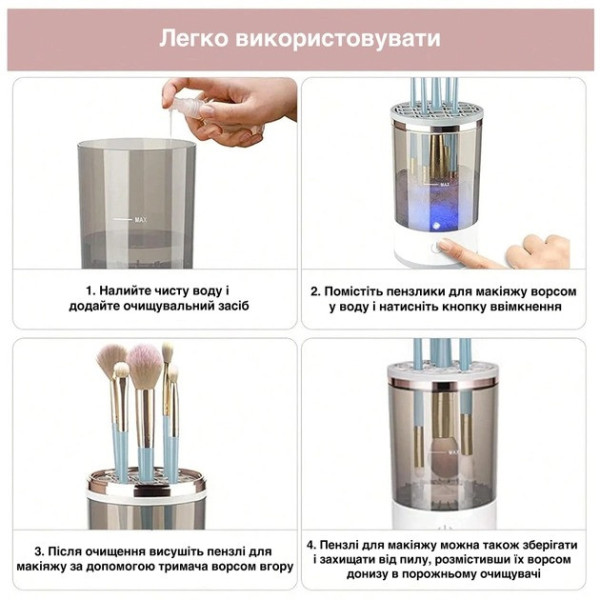 Электрический очиститель 3в1 для косметических кистей всех типов для макияжа