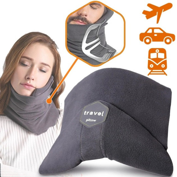 Подушка-шарф Travel Pillow для сна в транспорте и путешествий, поддержка головы и шеи, серая
