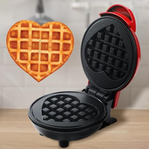 Мини-вафельница с антипригарным покрытием в форме сердца Waffle Maker электрическая