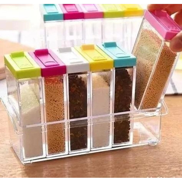 Набор для специй Seasoning six piece set из 6 пластиковых баночек с подставкой, подходит для посудомоечной маш