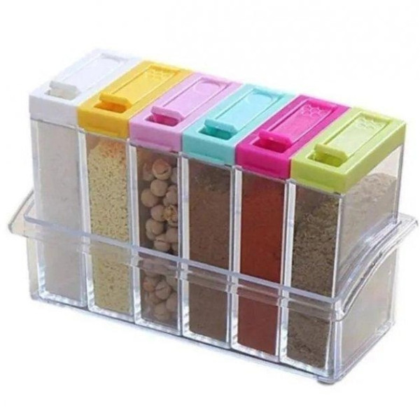 Набор для специй Seasoning six piece set из 6 пластиковых баночек с подставкой, подходит для посудомоечной маш