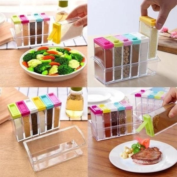 Набор для специй Seasoning six piece set из 6 пластиковых баночек с подставкой, подходит для посудомоечной маш